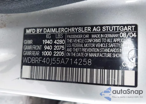 2005 Mercedes-Benz C 230 Kompressor Sport from USA, damaged, VIN WDBRF40J55A714258